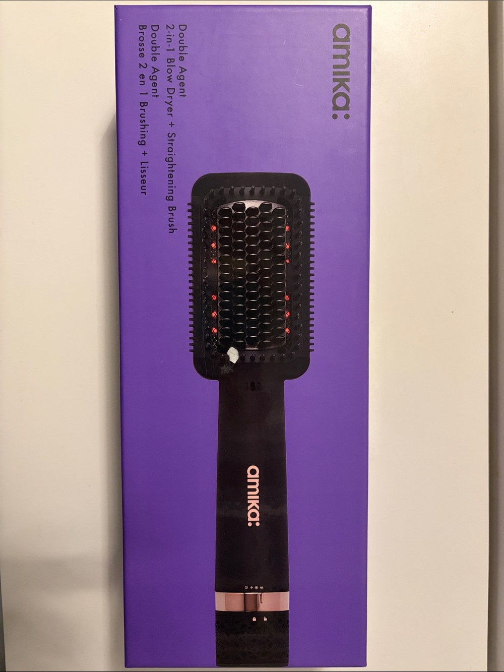 amika Black/ Rose Gold Accents 2-in-1 Blow Dryer + Straightening Brush